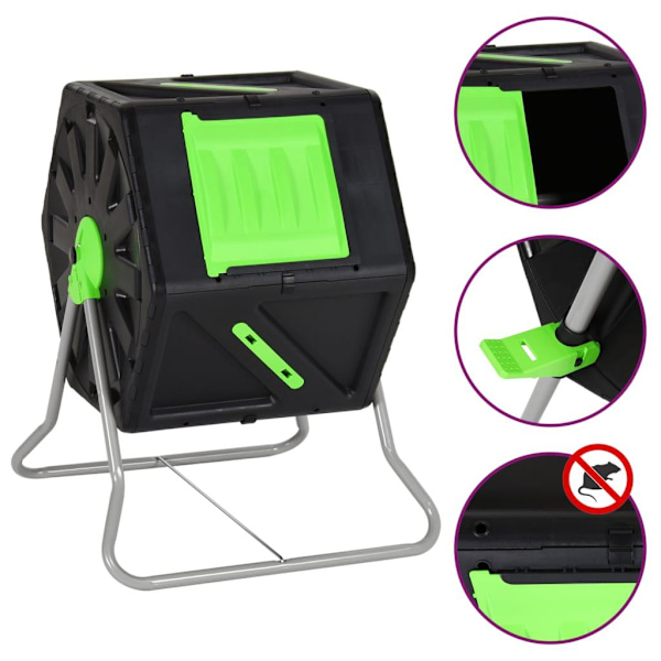 vidaXL Roterande kompost 60x58x74 cm 105 L polypropen Svart