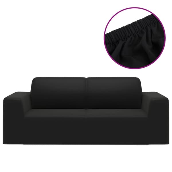 vidaXL Sofföverdrag 2-sits med stretch svart polyesterjersey Svart