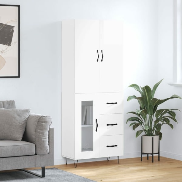 vidaXL Högskåp högglans vit 69,5x34x180 cm konstruerat trä Vit