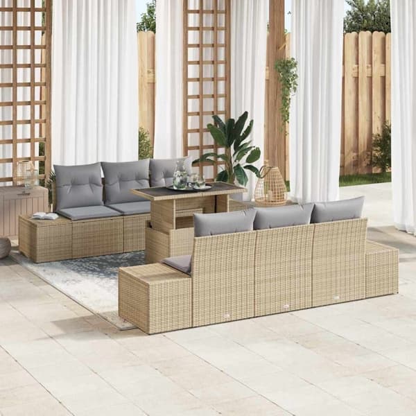 vidaXL Trädgårdsoffset 7 st Beige och Ljusgrå Beige