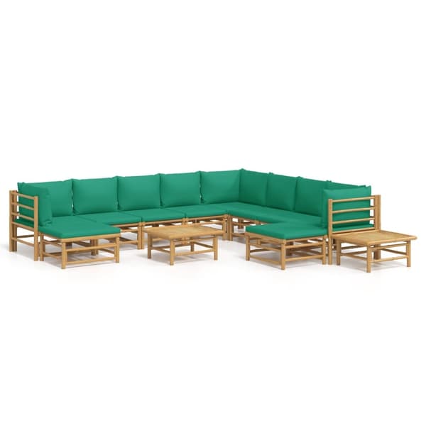 vidaXL Loungegrupp 12 delar gröna dynor bambu Brun