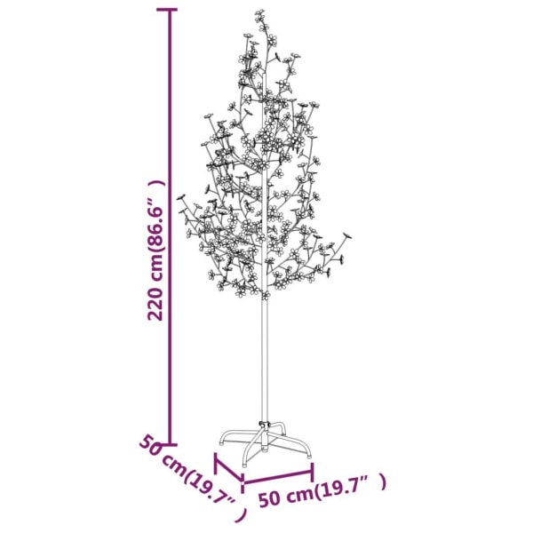 vidaXL Körsbärsträd med LED varmvit 220 lysdioder 220 cm Vit