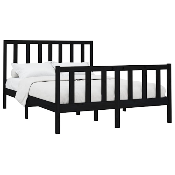 vidaXL Sängram svart massiv furu 160x200 cm Svart