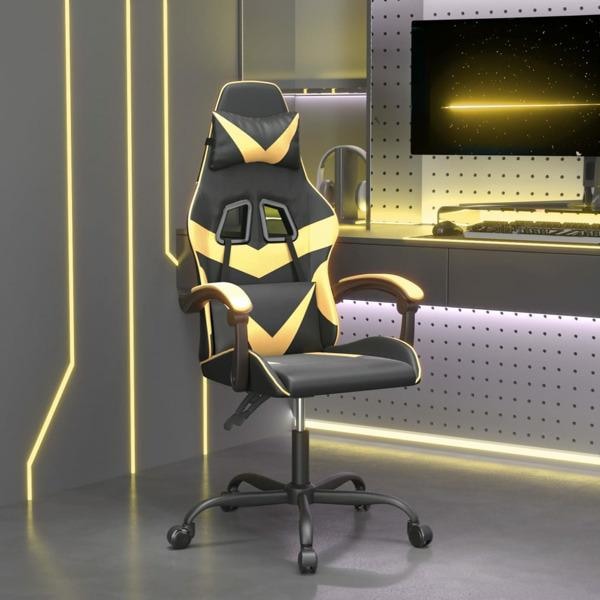 vidaXL Snurrbar gamingstol svart och guld konstläder Guld