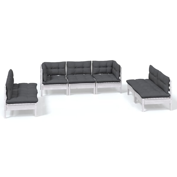 vidaXL Loungegrupp med dynor 7 delar massiv furu Vit