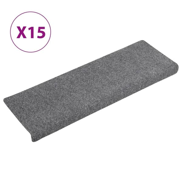 vidaXL Trappmattor självhäftande 15 st 65x21x4 cm ljusgrå rektangulär kant grå