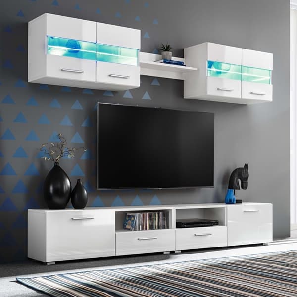 vidaXL TV-möbel 5 delar med LED-belysning högglans vit Vit