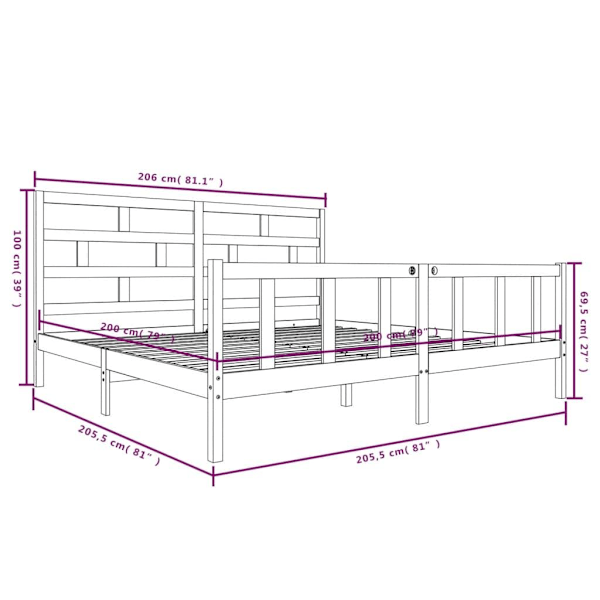vidaXL Sängram svart massiv furu 200x200 cm Svart