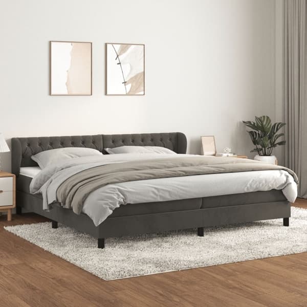 vidaXL Ramsäng med madrass mörkgrå 200x200 cm sammet Grå