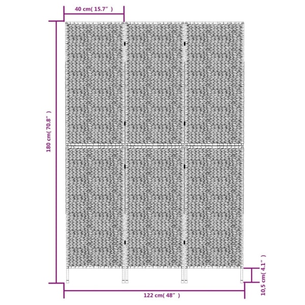 vidaXL Rumsavdelare 3 paneler 122x180 cm vattenhyacint Brun