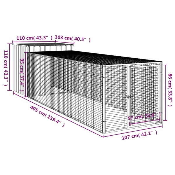 vidaXL Hönshus med gård antracit 110x405x110 cm galvaniserat stål Antracit