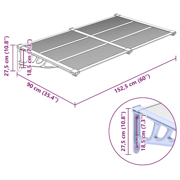 vidaXL Entrétak grå och transparent 152,5x90 cm polykarbonat Transparent