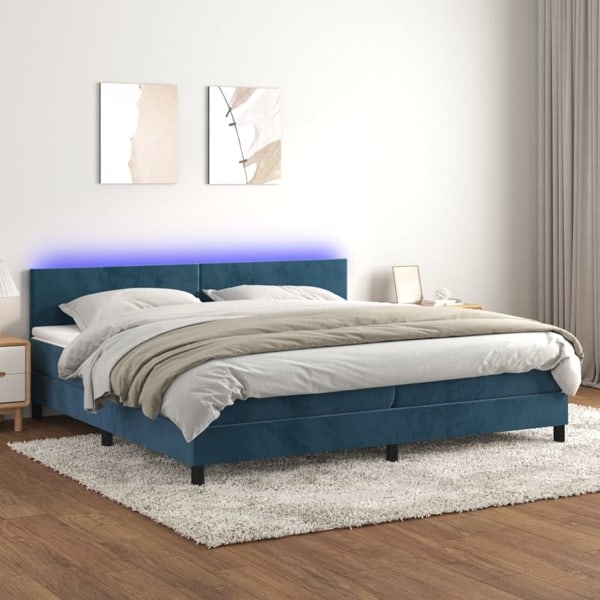 vidaXL Ramsäng med madrass & LED mörkblå 200x200 cm sammet Blå