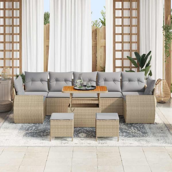 vidaXL Trädgårdsoffset 10 st Beige konstrotting Beige