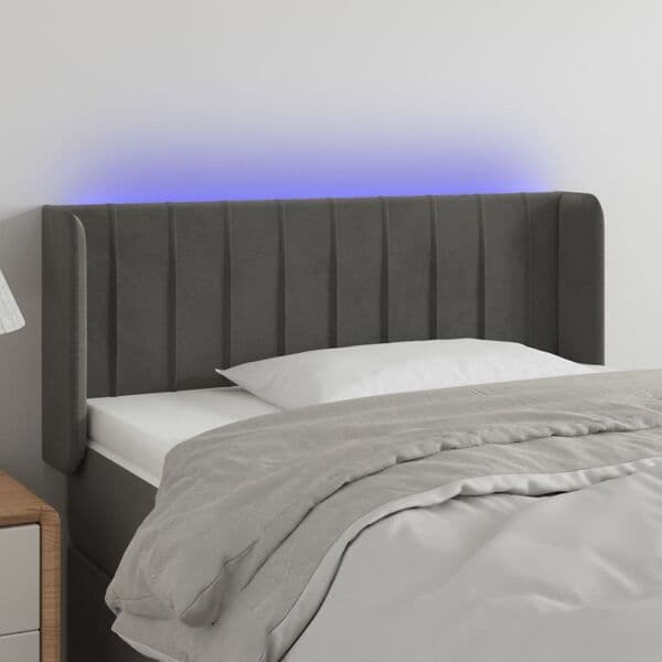vidaXL Sänggavel LED mörkgrå 103x16x78/88 cm sammet Grå