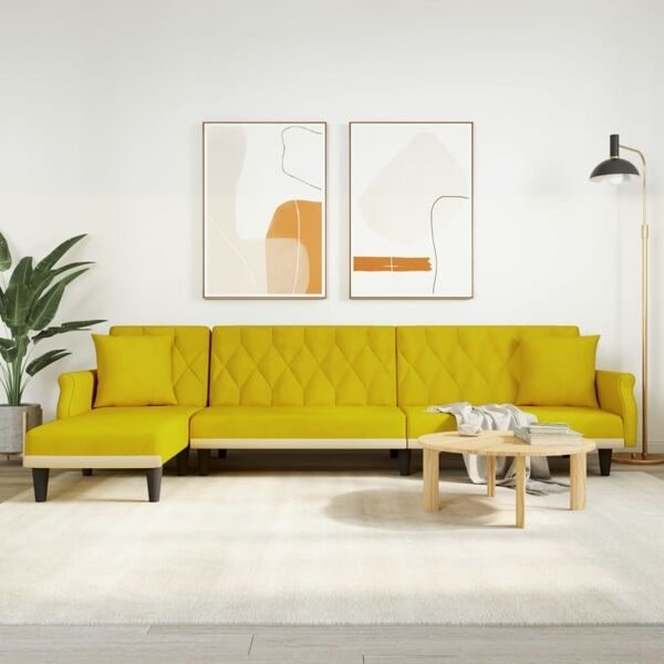 vidaXL L-formad bäddsoffa gul 271x140x70 cm sammet Gul