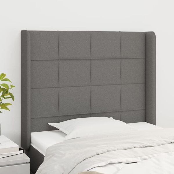 vidaXL Sänggavel med kanter mörkgrå 93x16x118/128 cm tyg Grå