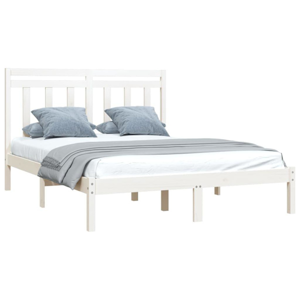 vidaXL Sängram vit massivt trä 135x190 cm Vit