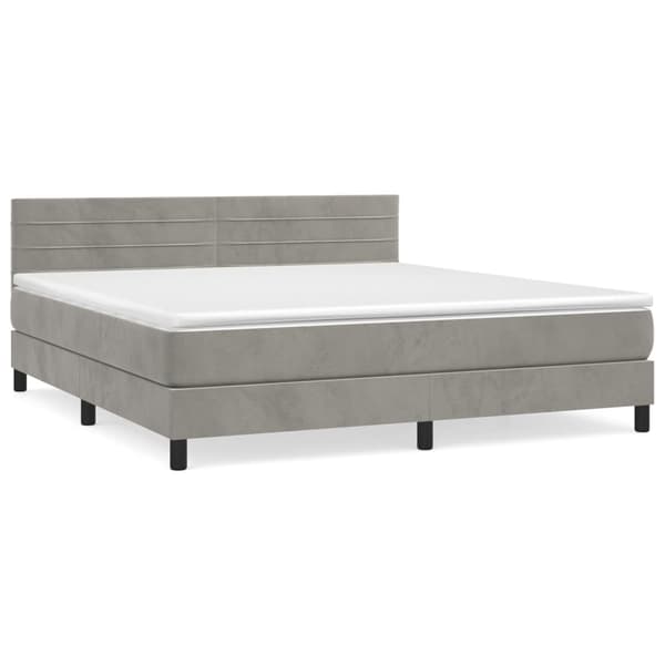 vidaXL Ramsäng med madrass ljusgrå 180x200 cm sammet Grå