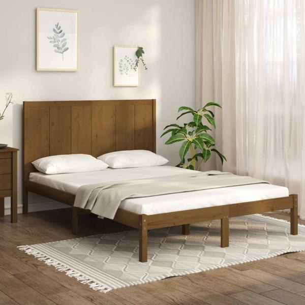 vidaXL Sängram honungsbrun massivt trä 120x190 cm Brun