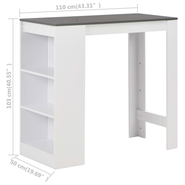 vidaXL Barbord med hylla vit 110x50x103 cm Vit