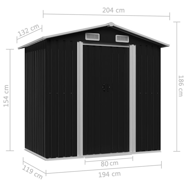 vidaXL Förvaringsbod antracit stål 204x132x186 cm Antracit