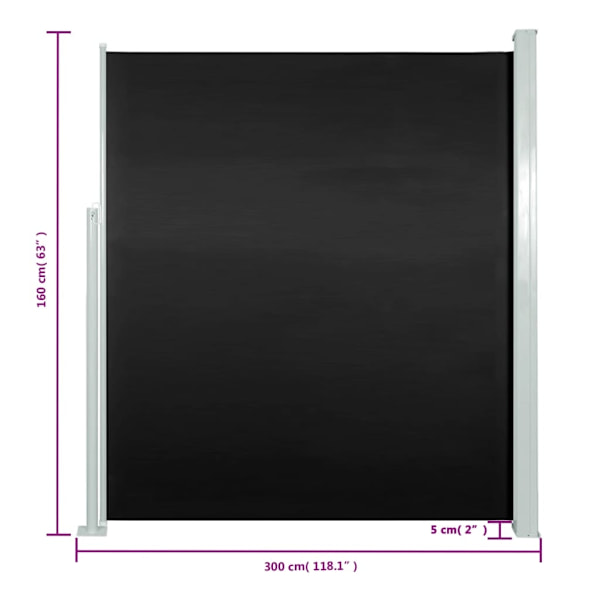 vidaXL Infällbar sidomarkis 160x300 cm svart Svart