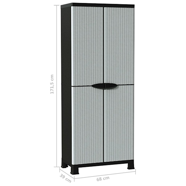 vidaXL Plastskåp 68x39x171,5 cm rottingutseende grå