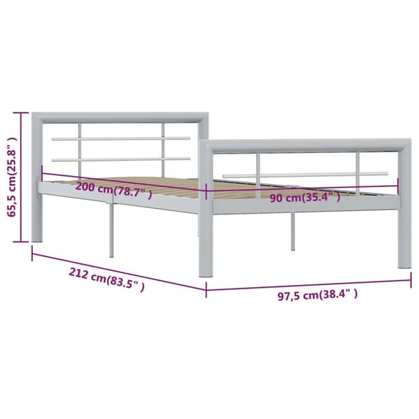 vidaXL Sängram grå och vit metall 90x200 cm grå