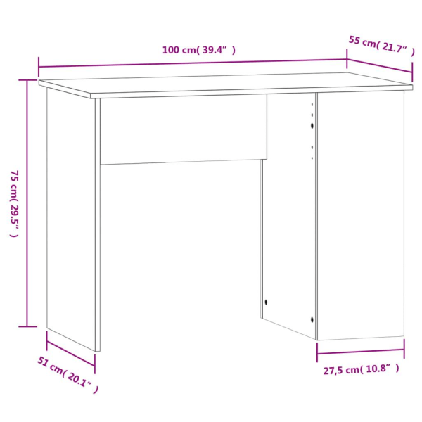 vidaXL Skrivbord vit 100x55x75 cm konstruerat trä Vit