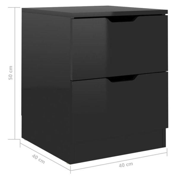 vidaXL Sängbord 2 st svart högglans 40x40x50 cm spånskiva Svart
