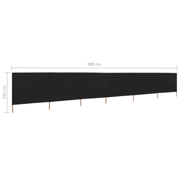 vidaXL Vindskydd 6 paneler tyg 800x120 cm svart Svart