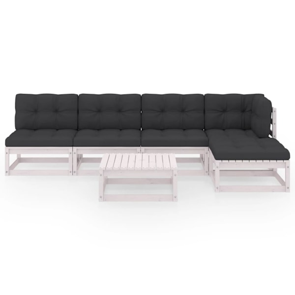 vidaXL Loungegrupp med dynor 6 delar massiv furu Vit