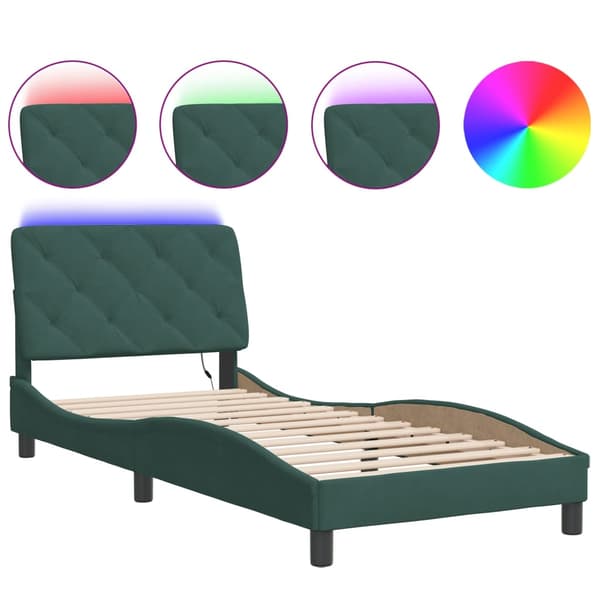 vidaXL Sängram med LED-belysning mörkgrön 90x200 cm sammet Grön