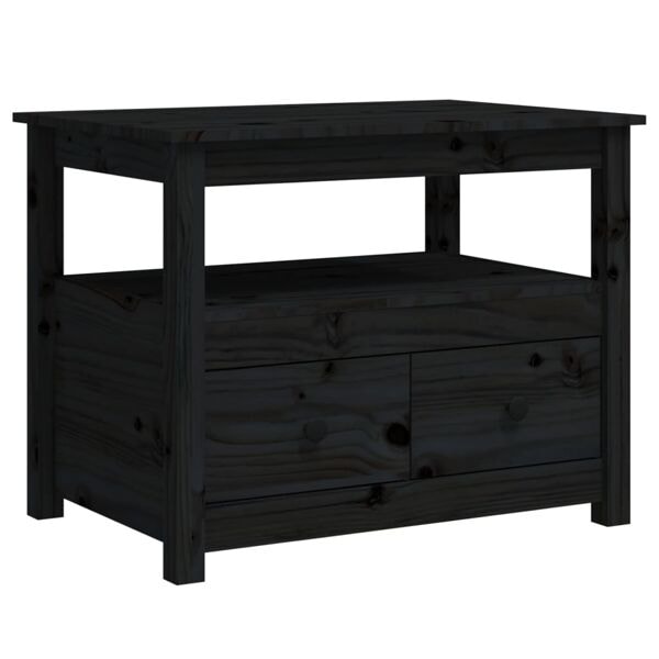 vidaXL Soffbord svart 71x49x55 cm massiv furu Svart
