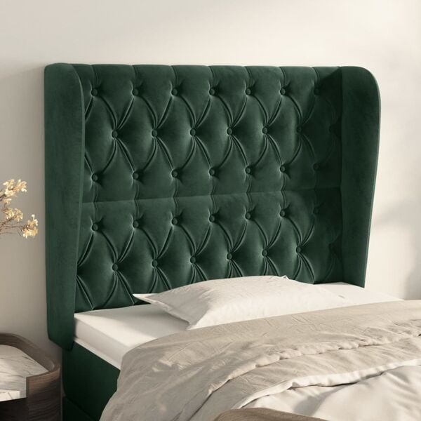 vidaXL Sänggavel med kanter mörkgrön 103x23x118/128 cm sammet Grön