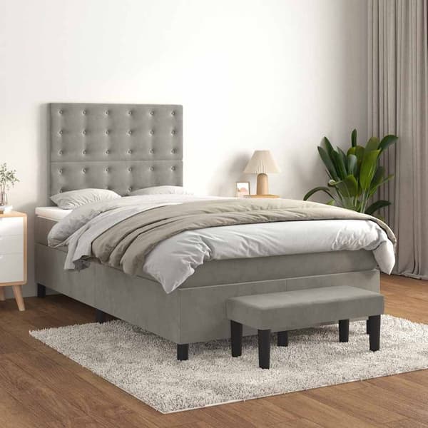 vidaXL Ramsäng med madrass ljusgrå 120x190 cm sammet Grå