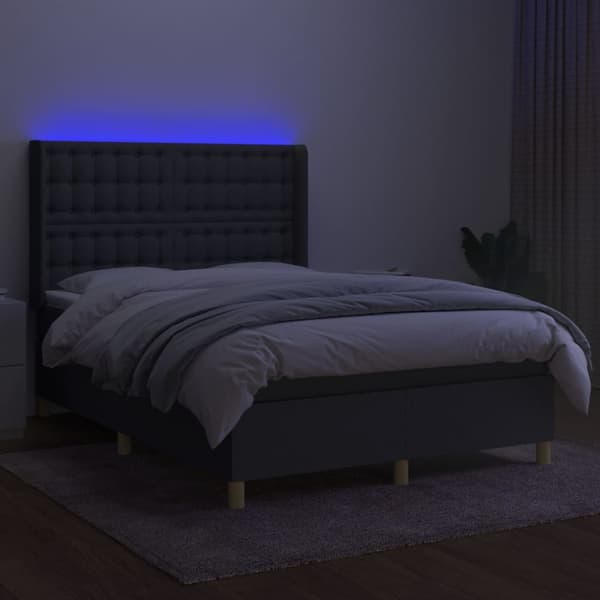 vidaXL Ramsäng med madrass & LED mörkgrå 140x190 cm tyg Grå