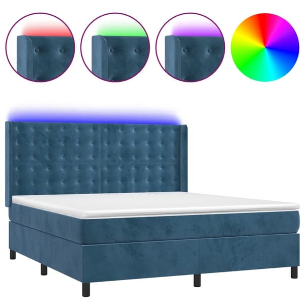 vidaXL Ramsäng med madrass & LED mörkblå 160x200 cm sammet Blå