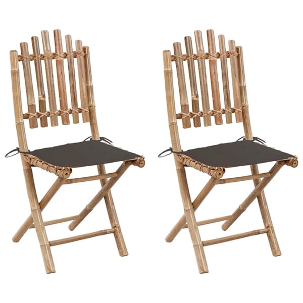 vidaXL Hopfällbara stolar 2 st med dynor i bambu Taupe