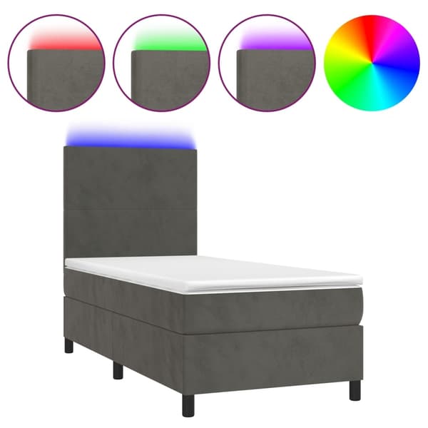 vidaXL Ramsäng med madrass & LED mörkgrå 100x200 cm sammet Grå
