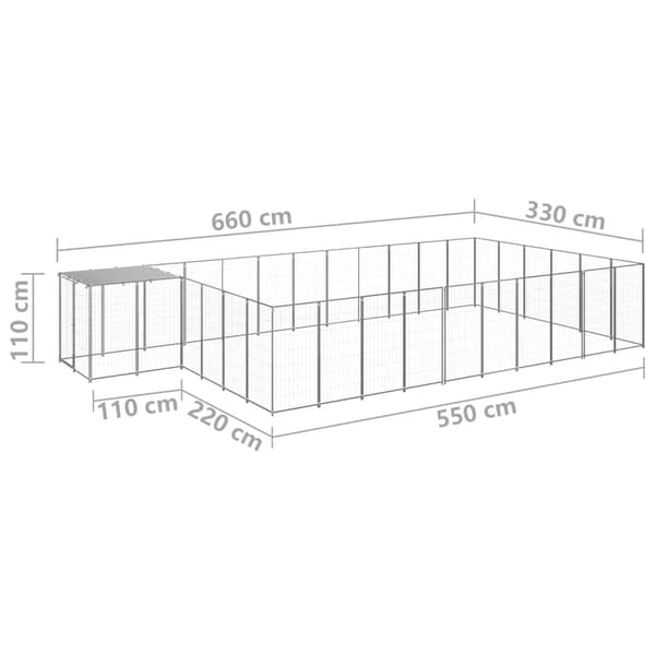 vidaXL Hundgård silver 19,36 m² stål Silver