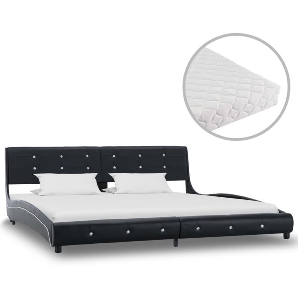 vidaXL Säng med madrass svart konstläder 180x200 cm Svart