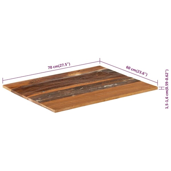 vidaXL Rektangulär bordsskiva 60x70 cm 15-16 mm massivt återvunnet trä multifärg