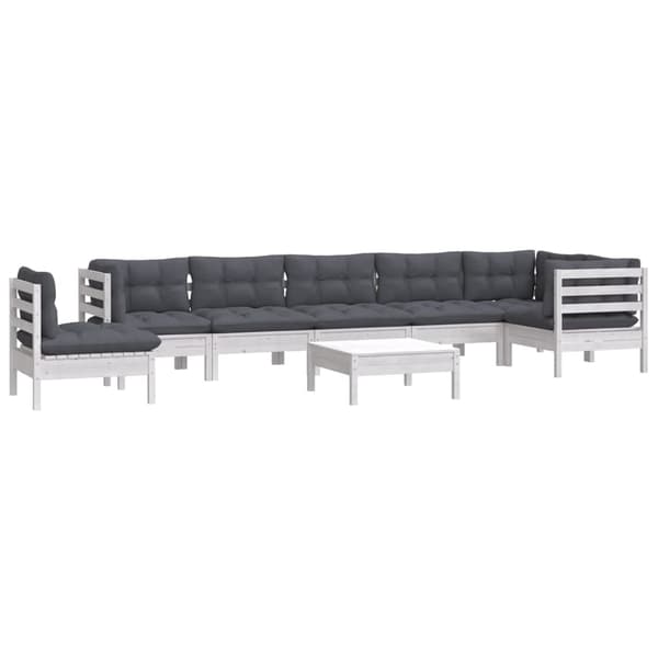 vidaXL Loungegrupp med dynor 9 delar vit massiv furu Vit