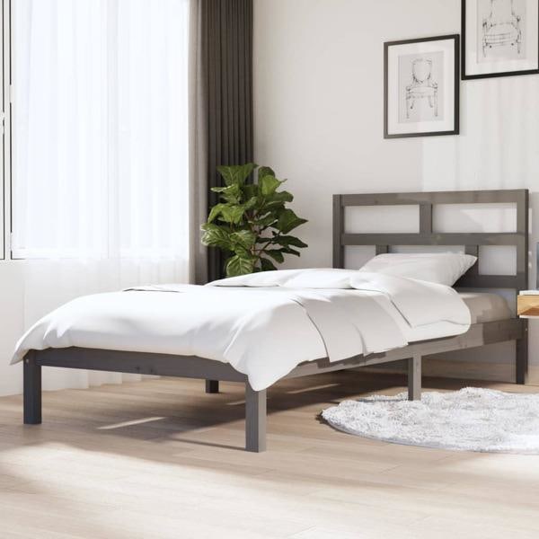 vidaXL Sängram grå massiv furu 90x200 cm Grå