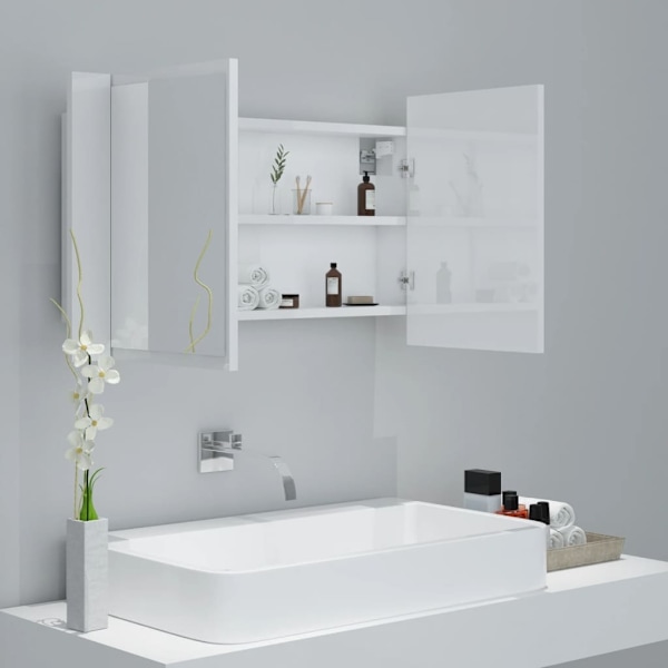 vidaXL Spegelskåp för badrum LED vit högglans 80x12x45 cm akryl Vit
