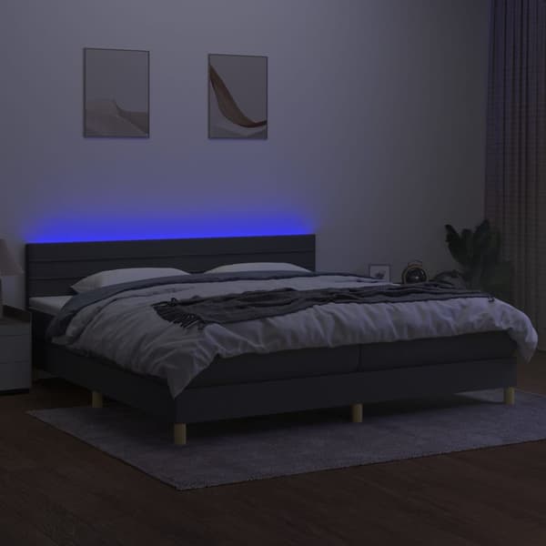 vidaXL Ramsäng med madrass & LED mörkgrå 200x200 cm tyg Grå