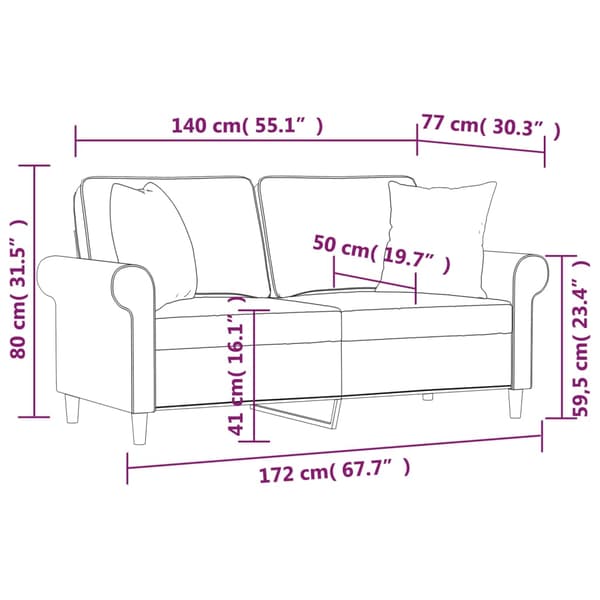 vidaXL 2-sitssoffa med kuddar och delar mörkgrå 140 cm tyg Grå