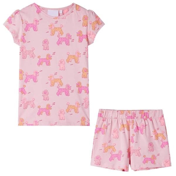 vidaXL Barnpyjamas med korta ärmar ljusrosa 128 Rosa